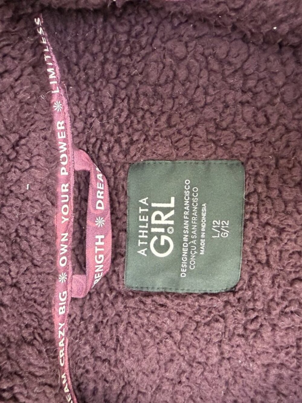Athleta Girl Purple Sherpa Jacket - Size L 12